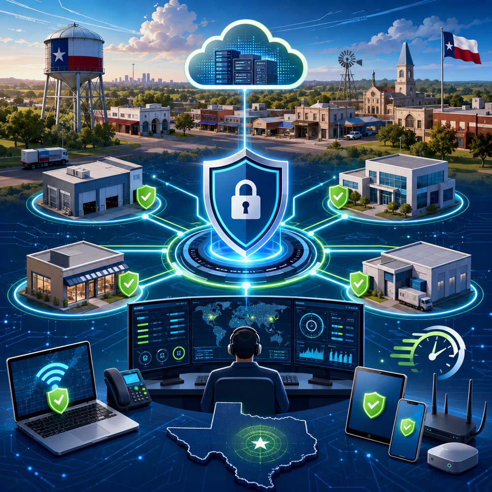 IT professional monitoring network security operations center for Sugar Land businesses
